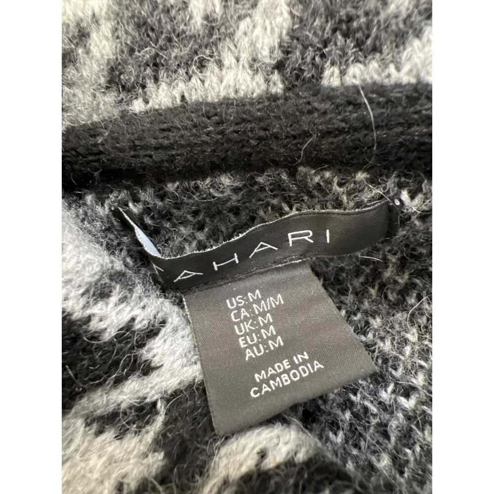 Tahari Women's Black/Gray Houndstooth Wool Blend Open Front Cardigan Sweater - M